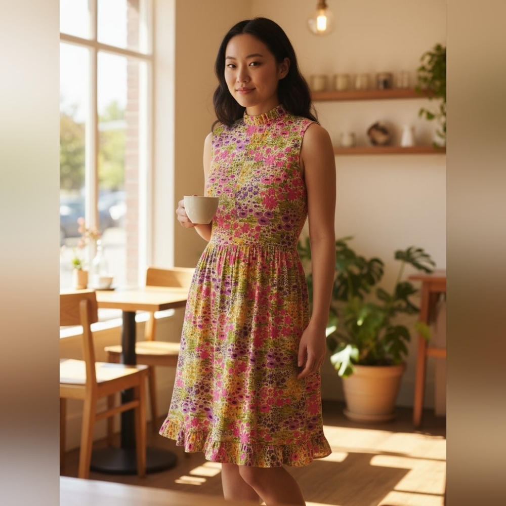 🎉 3/$60 Women's Handmade Vintage Floral A-Line Midi Dress Size Small